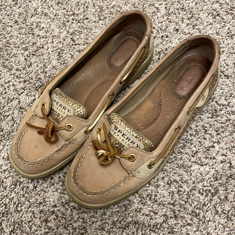 Sperry Topsider Angelfish Boatshoes Gold Glitter Size 8